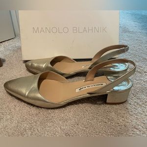 Manolo Blahnik gold shoes
